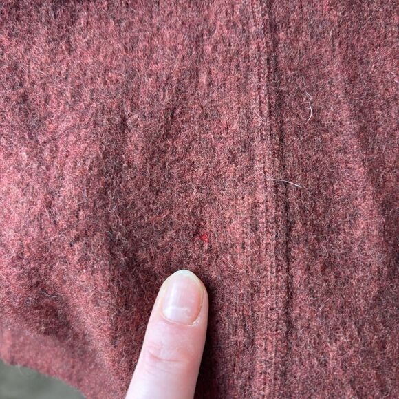 Eileen Fisher Cardigan Sweater Lambs Wool Knit Pockets Zip Up Dark Red M Flawed - Picture 6 of 7